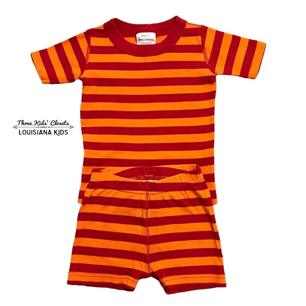 Hanna Andersson Sz 90 (3Y) Red & Orange Striped Short Pajamas